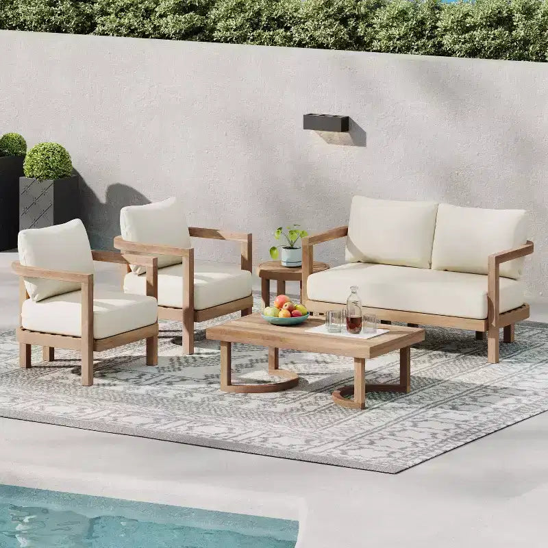 Christopher Knight Home Luna Juego de patio de 5 piezas de madera de acacia con cojines resistentes al agua