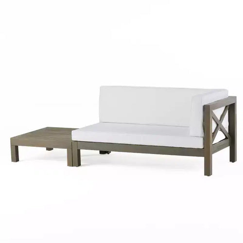 2pc Brava Outdoor Acacia Wood Right Arm Loveseat & Coffee Table Set with Removable Cushions - Christopher Knight Home