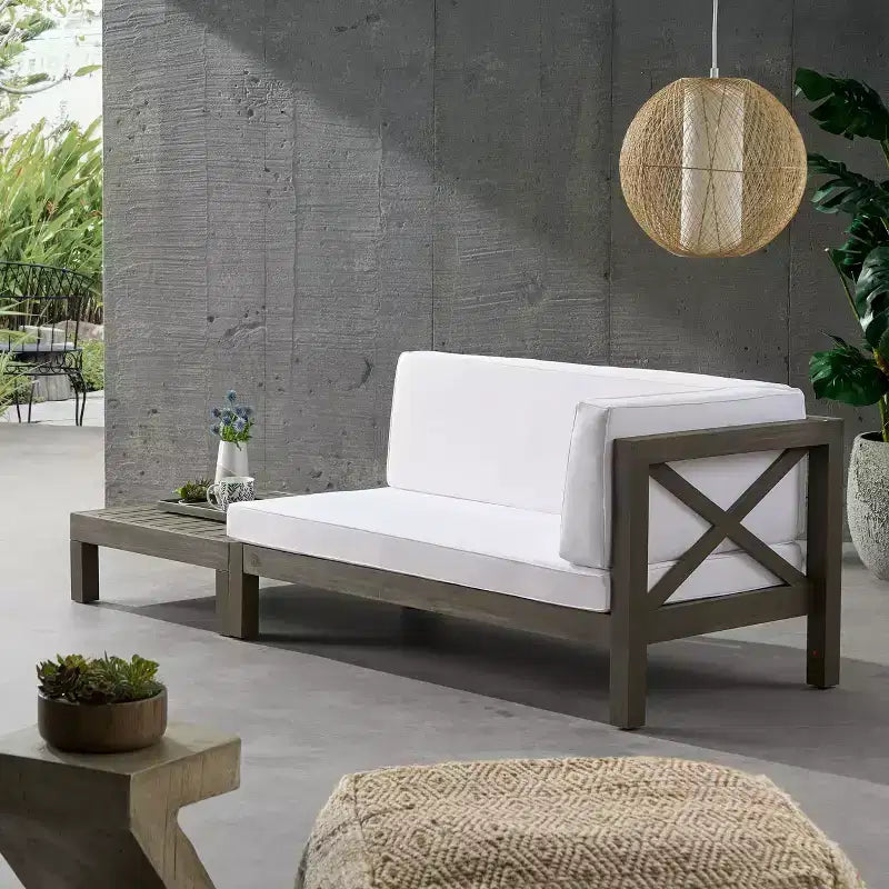Ensemble causeuse à bras droit et table basse 2 pièces Brava en bois d'acacia avec coussins amovibles - Christopher Knight Home