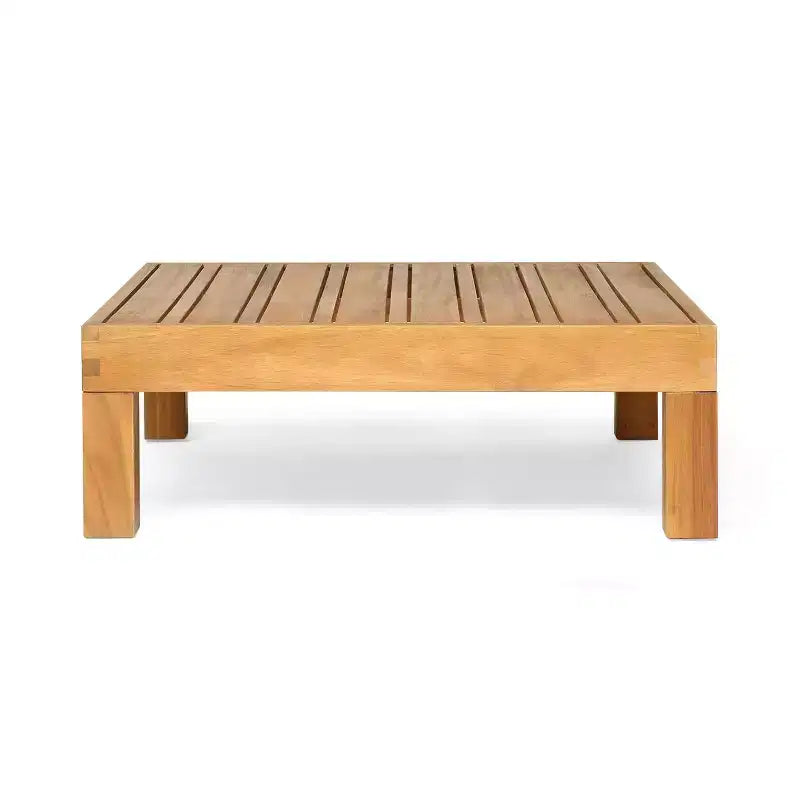 2 places Oana Outdoor Canapé d'extérieur en bois d'acacia avec accoudoir gauche et table basse avec coussin Teck/Beige - Christopher Knight Home