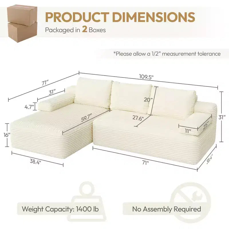 Yaheetech 3-Seat L-Shaped Modular Sectional Sofa for Living Room, Apartment