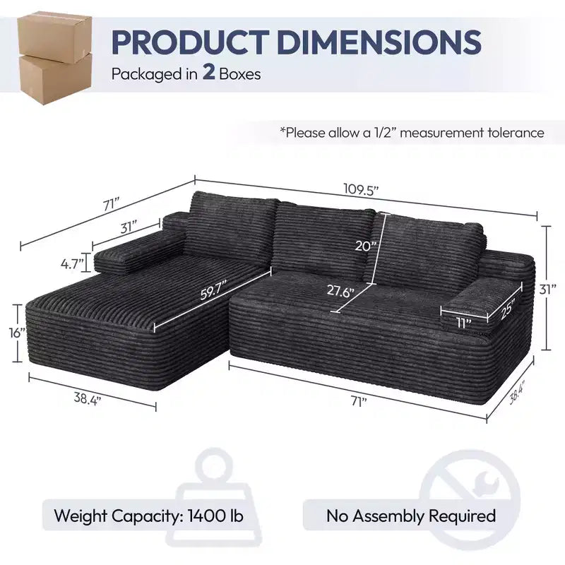 Yaheetech 3-Seat L-Shaped Modular Sectional Sofa for Living Room, Apartment