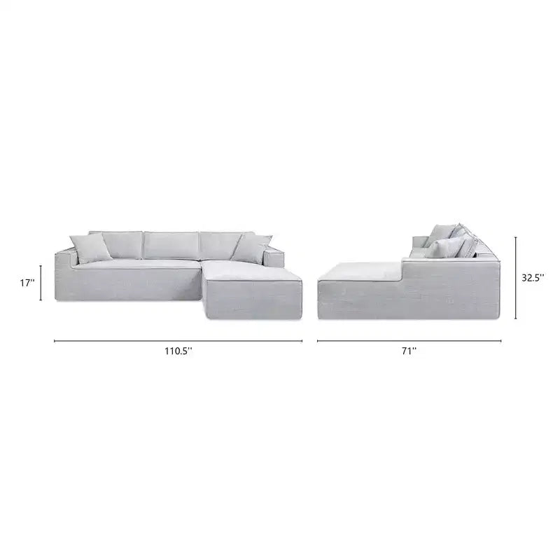 Jennifer Taylor Home Brenley 110.5 RAF Sofa-in-a-Box Sectional Sofa, Ash Gray Chenille