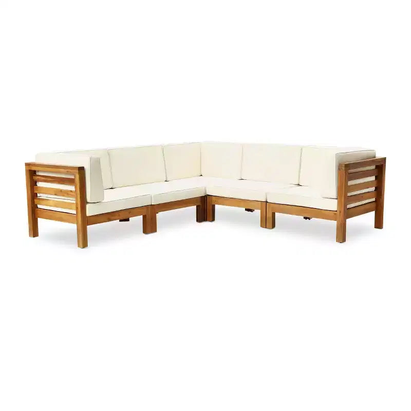 Sofá seccional modular de 5 plazas de madera de acacia para exterior Cascada de GDFStudio