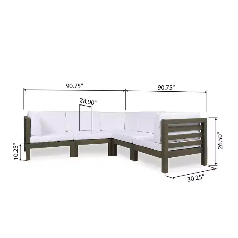 Sofá seccional modular de 5 plazas de madera de acacia para exterior Cascada de GDFStudio