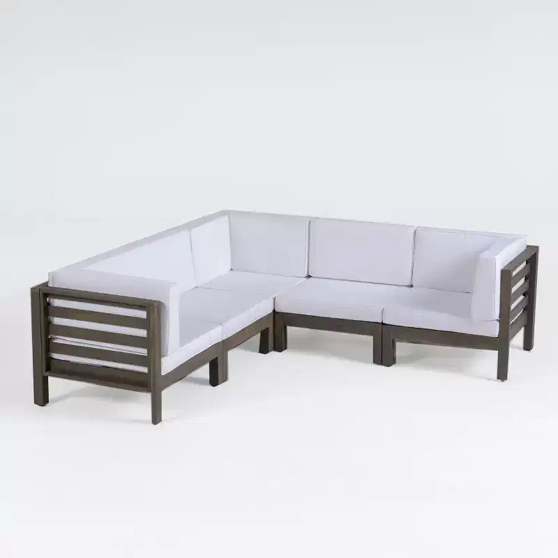 GDFStudio Cascada Outdoor Modular Acacia Wood 5 Seater Sectional Sofa Set