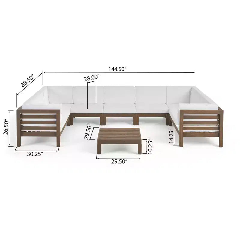 GDFStudio Sofá Seccional de 9 Asientos de Madera de Acacia para Exteriores Cascada con Cojines