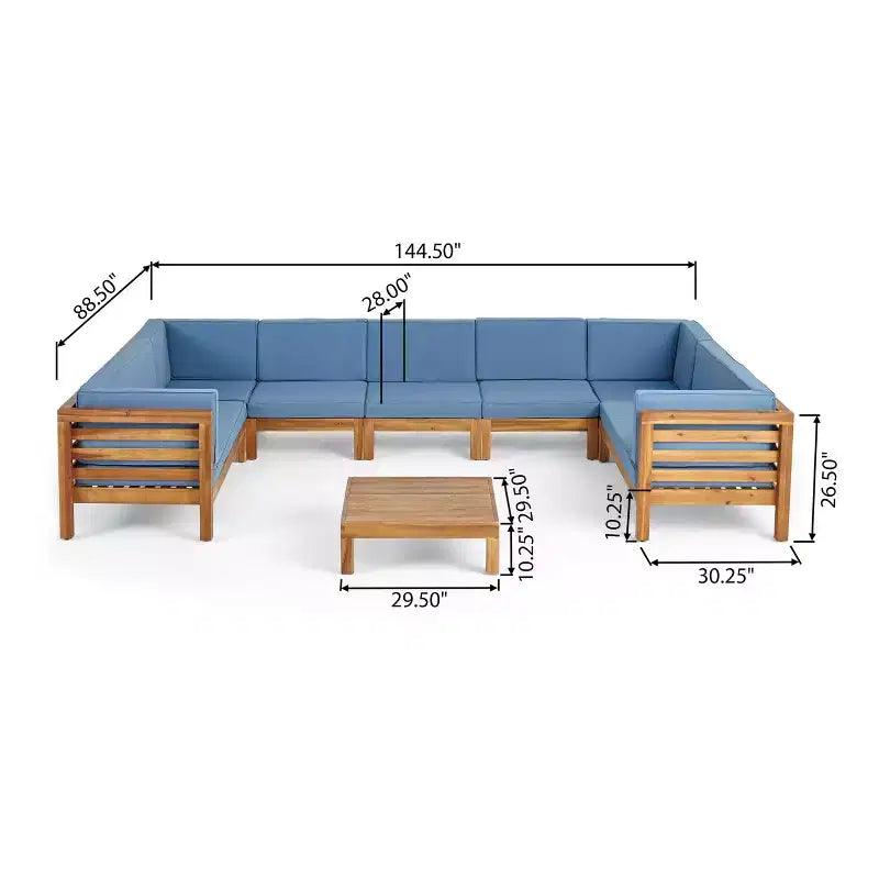 GDFStudio Sofá Seccional de 9 Asientos de Madera de Acacia para Exteriores Cascada con Cojines