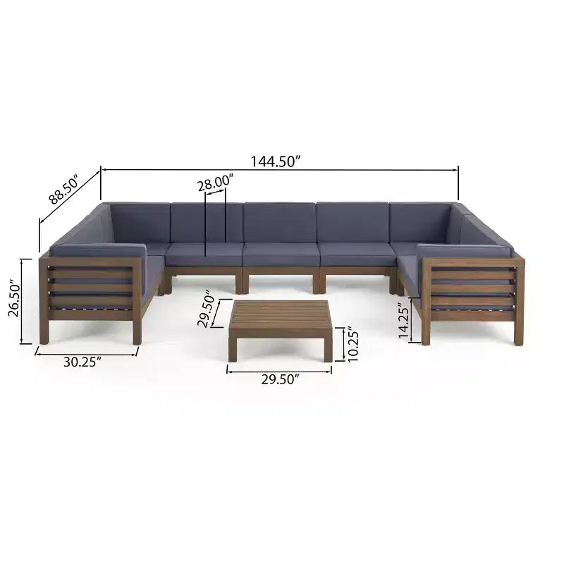 GDFStudio Sofá Seccional de 9 Asientos de Madera de Acacia para Exteriores Cascada con Cojines