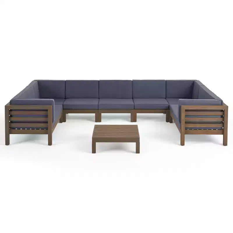 GDFStudio Cascada Outdoor Acacia Wood 9 Seater Sectional Sofa Chat Set with Cushions