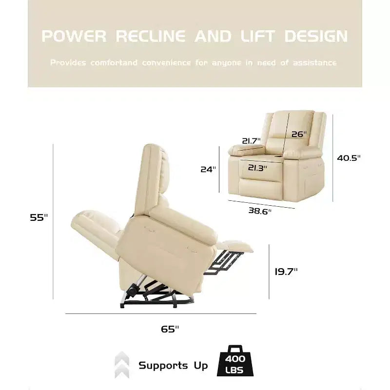Power Lift Recliner Chair - Heat and Massage, Adjustable Back and Legs, Designed for The Elderly and People with Mobility Impaired
