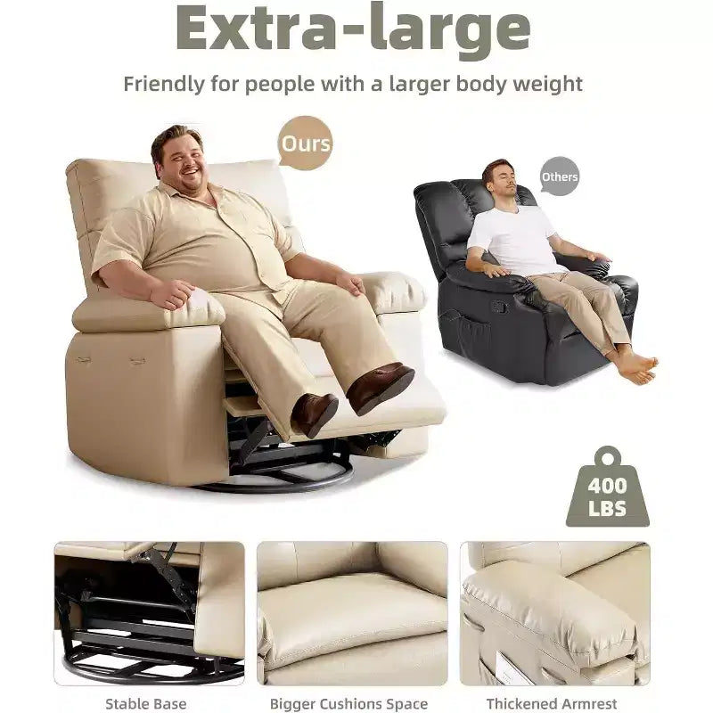 22'' oversized Recliner Chairs with Heat and Massage - 360 Swivel - Manual Rocking Chair with Remote Control for Living Rooms, Bedrooms