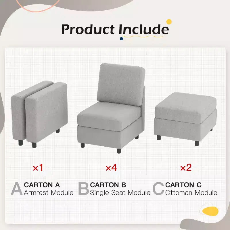 EROMMY 6 - Piece Modular Sectional Couch, Modular Couches and Sofas Sectional with Storage for Living Room