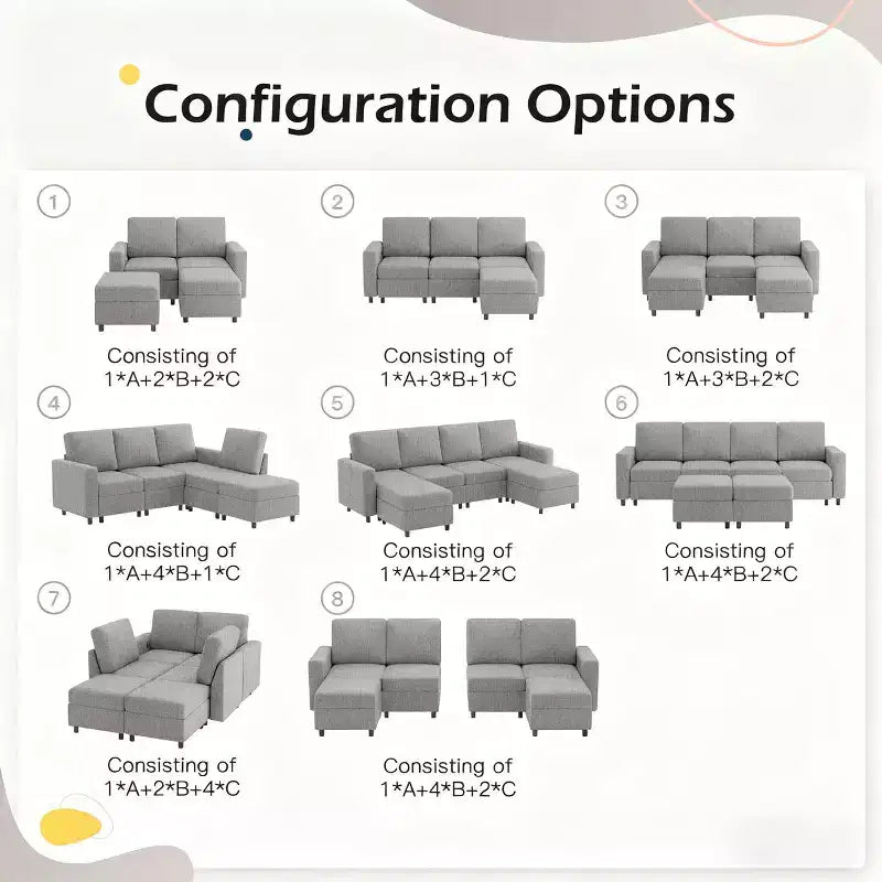 EROMMY 6 - Piece Modular Sectional Couch, Modular Couches and Sofas Sectional with Storage for Living Room