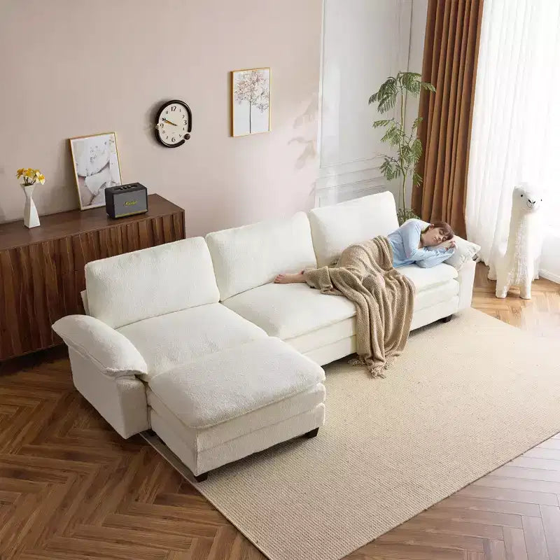 EROMMY 120.8'' Sectional Sofa Couch, Convertible L-Shaped Couch, Upholstered Sofas & Couches with Movable Ottoman for Living Room and Office, Beige