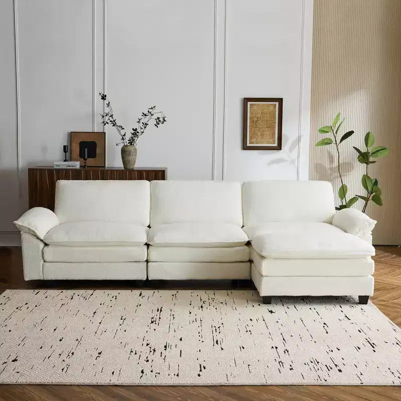 EROMMY 120.8'' Sectional Sofa Couch, Convertible L-Shaped Couch, Upholstered Sofas & Couches with Movable Ottoman for Living Room and Office, Beige