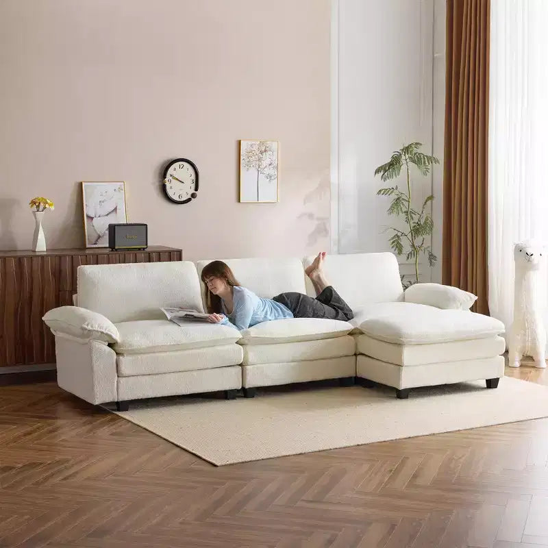 EROMMY 120.8'' Sectional Sofa Couch, Convertible L-Shaped Couch, Upholstered Sofas & Couches with Movable Ottoman for Living Room and Office, Beige
