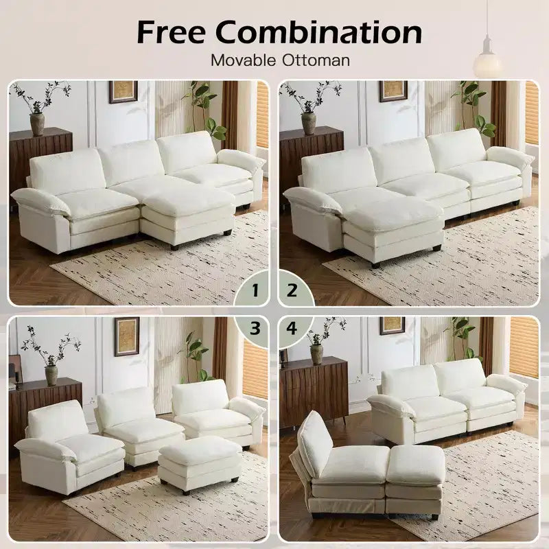 EROMMY 120.8'' Sectional Sofa Couch, Convertible L-Shaped Couch, Upholstered Sofas & Couches with Movable Ottoman for Living Room and Office, Beige