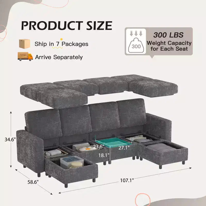 EROMMY 7 - Piece Modular Sectional Couch, Modular Couches and Sofas Sectional with Storage for Living Room