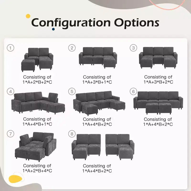 EROMMY 7 - Piece Modular Sectional Couch, Modular Couches and Sofas Sectional with Storage for Living Room