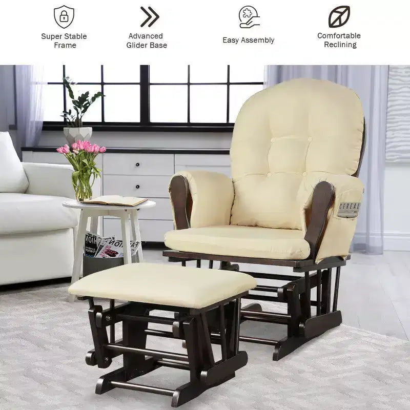 Costway Glider and Ottoman Cushion Set Wood Baby Nursery Rocking Chair Beige/Brown/Dark Grey/Light Grey/Pink/Grey