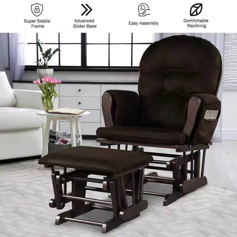 Costway Glider and Ottoman Cushion Set Wood Baby Nursery Rocking Chair Beige/Brown/Dark Grey/Light Grey/Pink/Grey