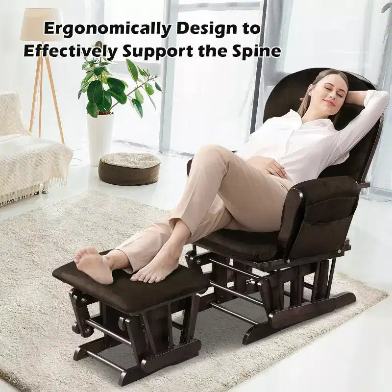 Costway Glider and Ottoman Cushion Set Wood Baby Nursery Rocking Chair Beige/Brown/Dark Grey/Light Grey/Pink/Grey