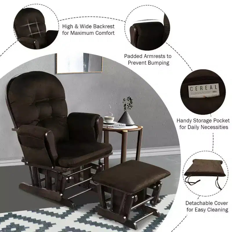 Costway Glider and Ottoman Cushion Set Wood Baby Nursery Rocking Chair Beige/Brown/Dark Grey/Light Grey/Pink/Grey