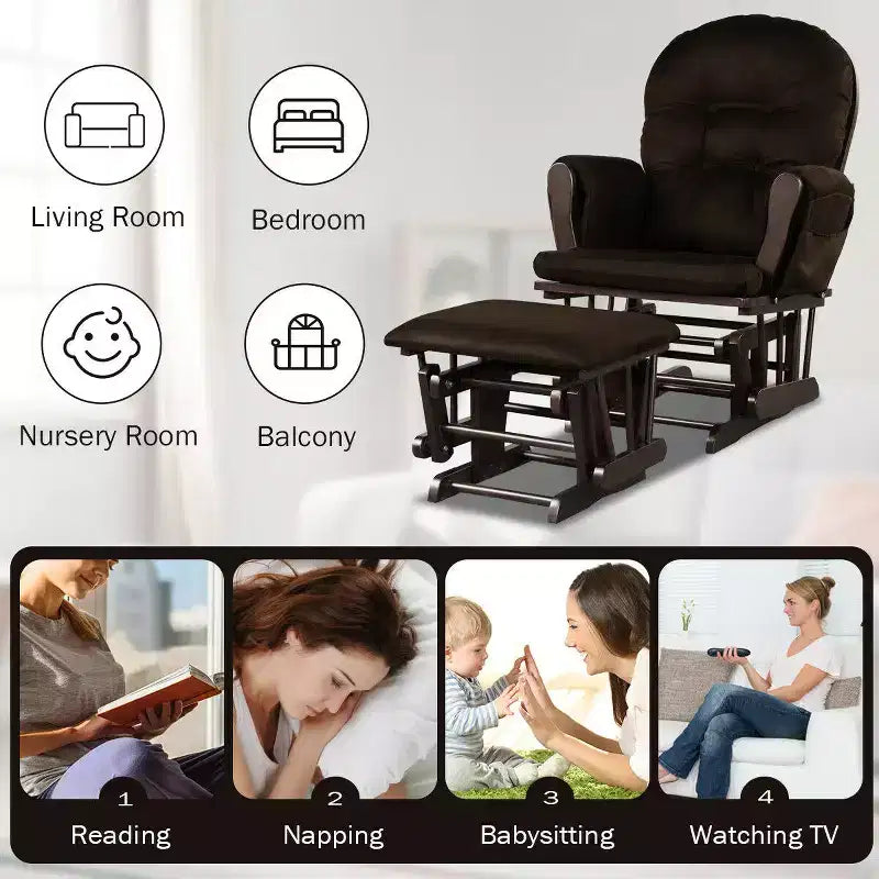 Costway Glider and Ottoman Cushion Set Wood Baby Nursery Rocking Chair Beige/Brown/Dark Grey/Light Grey/Pink/Grey