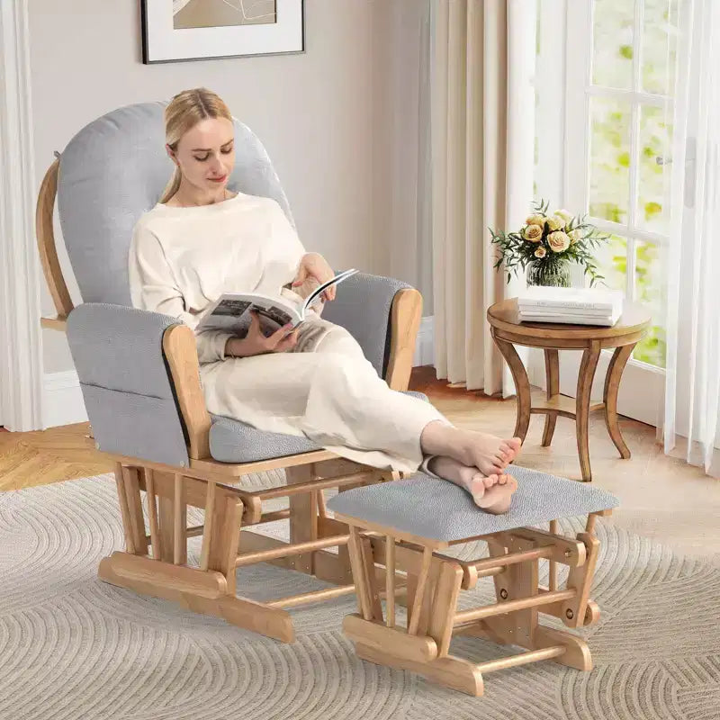 Costway Glider and Ottoman Cushion Set Wood Baby Nursery Rocking Chair Beige/Brown/Dark Grey/Light Grey/Pink/Grey