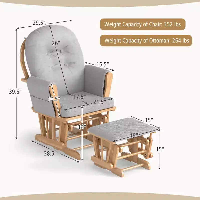 Costway Glider and Ottoman Cushion Set Wood Baby Nursery Rocking Chair Beige/Brown/Dark Grey/Light Grey/Pink/Grey