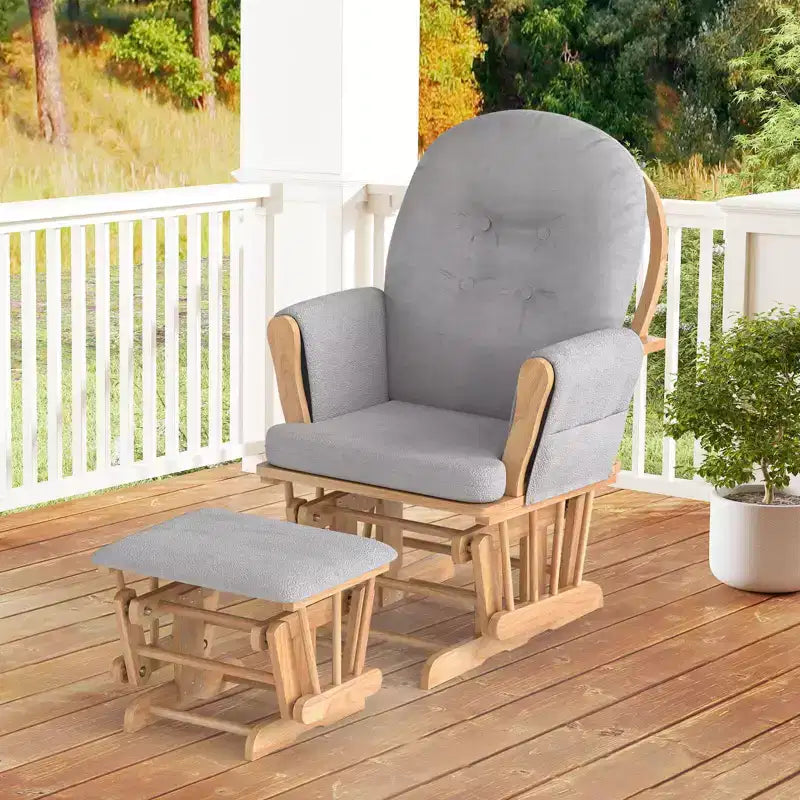 Costway Glider and Ottoman Cushion Set Wood Baby Nursery Rocking Chair Beige/Brown/Dark Grey/Light Grey/Pink/Grey