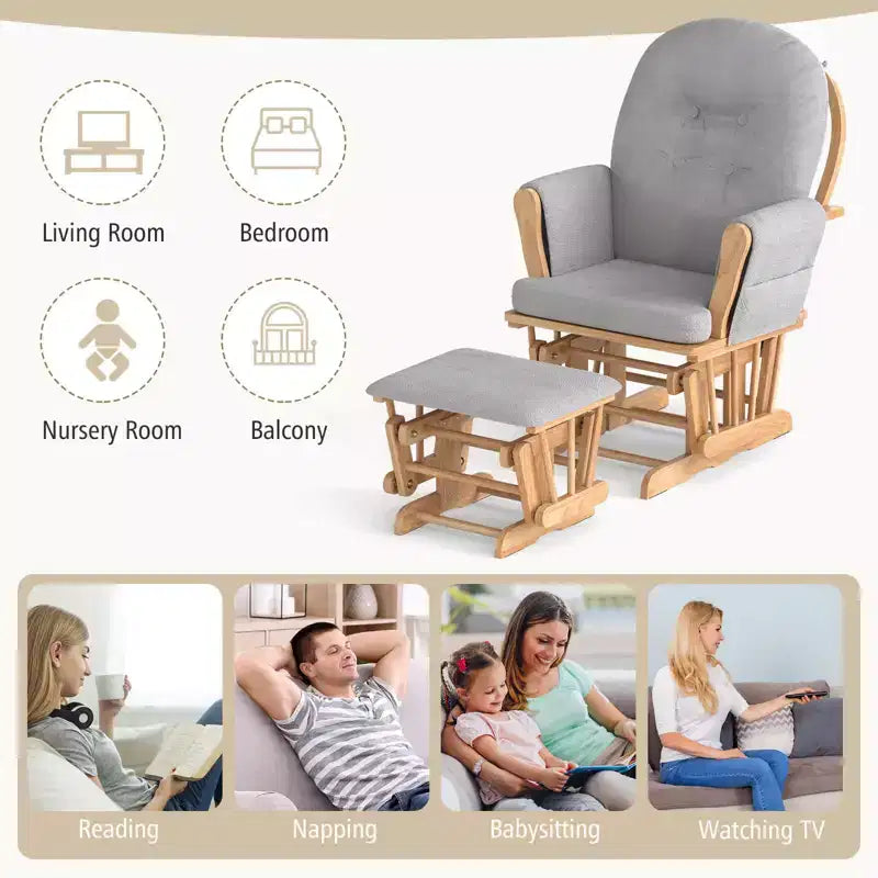 Costway Glider and Ottoman Cushion Set Wood Baby Nursery Rocking Chair Beige/Brown/Dark Grey/Light Grey/Pink/Grey