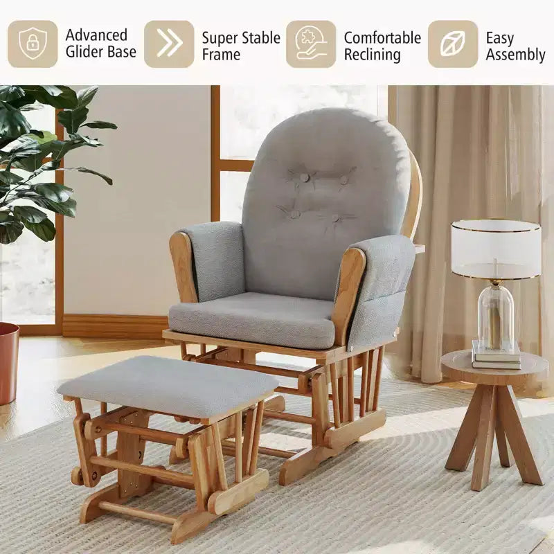 Costway Glider and Ottoman Cushion Set Wood Baby Nursery Rocking Chair Beige/Brown/Dark Grey/Light Grey/Pink/Grey
