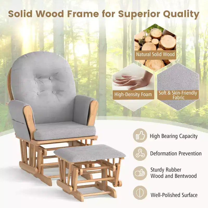 Costway Glider and Ottoman Cushion Set Wood Baby Nursery Rocking Chair Beige/Brown/Dark Grey/Light Grey/Pink/Grey