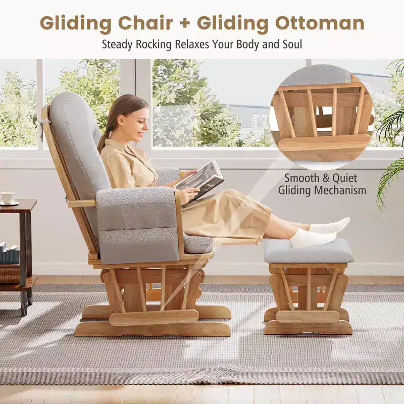 Costway Glider and Ottoman Cushion Set Wood Baby Nursery Rocking Chair Beige/Brown/Dark Grey/Light Grey/Pink/Grey