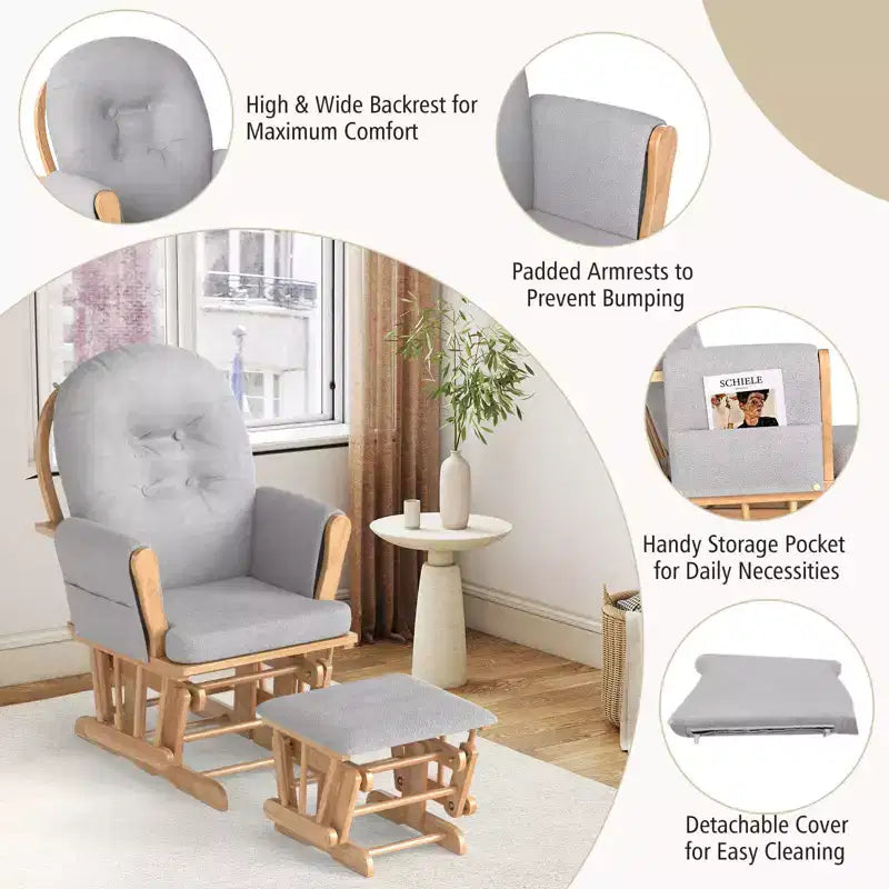 Costway Glider and Ottoman Cushion Set Wood Baby Nursery Rocking Chair Beige/Brown/Dark Grey/Light Grey/Pink/Grey
