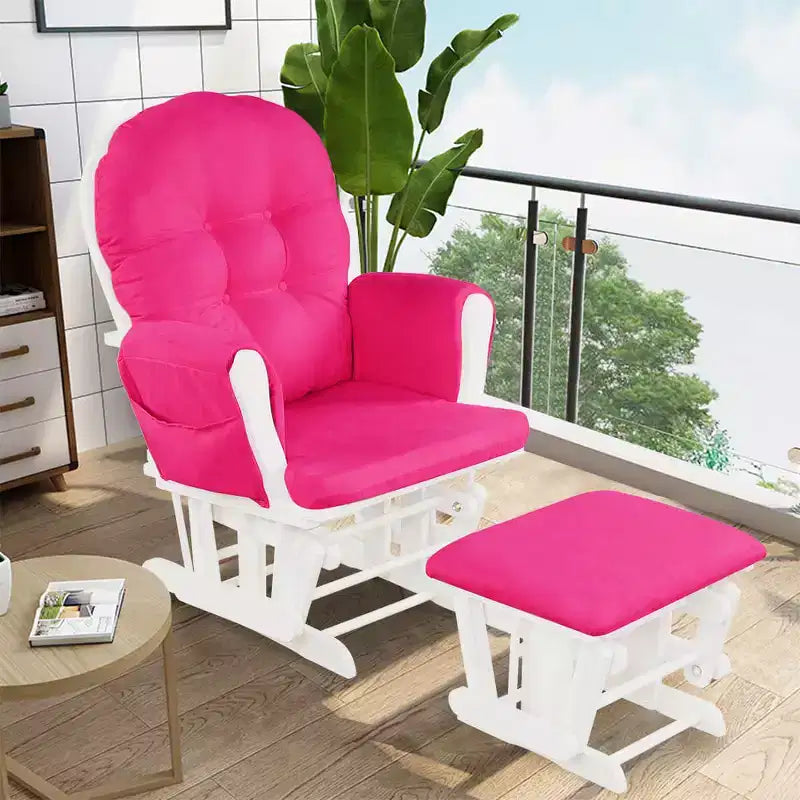 Costway Glider and Ottoman Cushion Set Wood Baby Nursery Rocking Chair Beige/Brown/Dark Grey/Light Grey/Pink/Grey