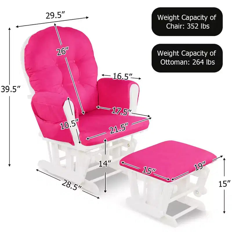 Costway Glider and Ottoman Cushion Set Wood Baby Nursery Rocking Chair Beige/Brown/Dark Grey/Light Grey/Pink/Grey