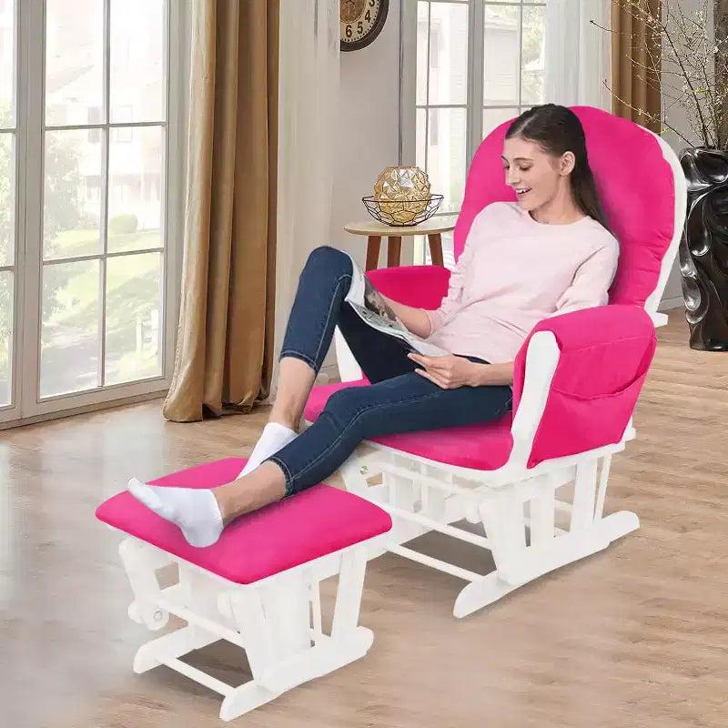 Costway Glider and Ottoman Cushion Set Wood Baby Nursery Rocking Chair Beige/Brown/Dark Grey/Light Grey/Pink/Grey