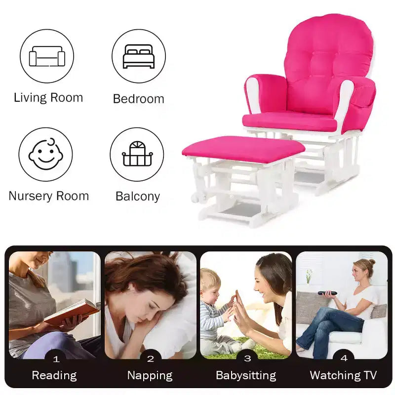 Costway Glider and Ottoman Cushion Set Wood Baby Nursery Rocking Chair Beige/Brown/Dark Grey/Light Grey/Pink/Grey