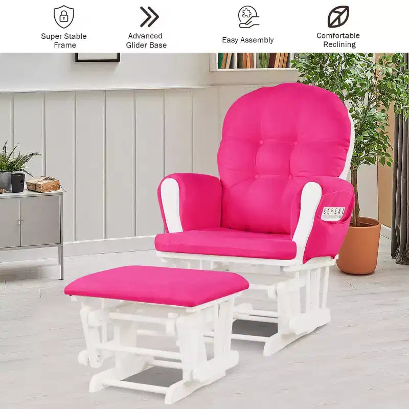 Costway Glider and Ottoman Cushion Set Wood Baby Nursery Rocking Chair Beige/Brown/Dark Grey/Light Grey/Pink/Grey