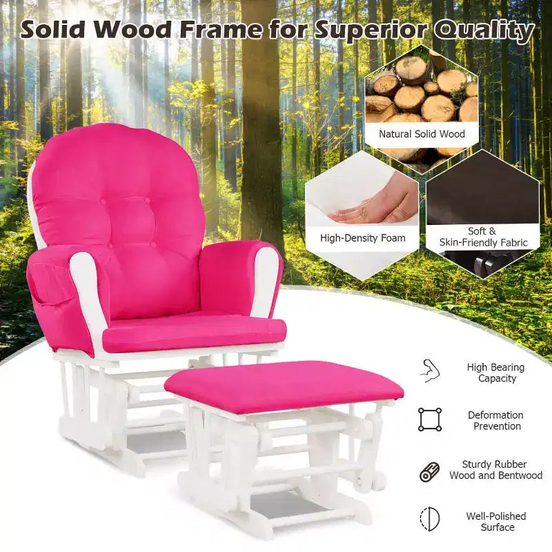 Costway Glider and Ottoman Cushion Set Wood Baby Nursery Rocking Chair Beige/Brown/Dark Grey/Light Grey/Pink/Grey