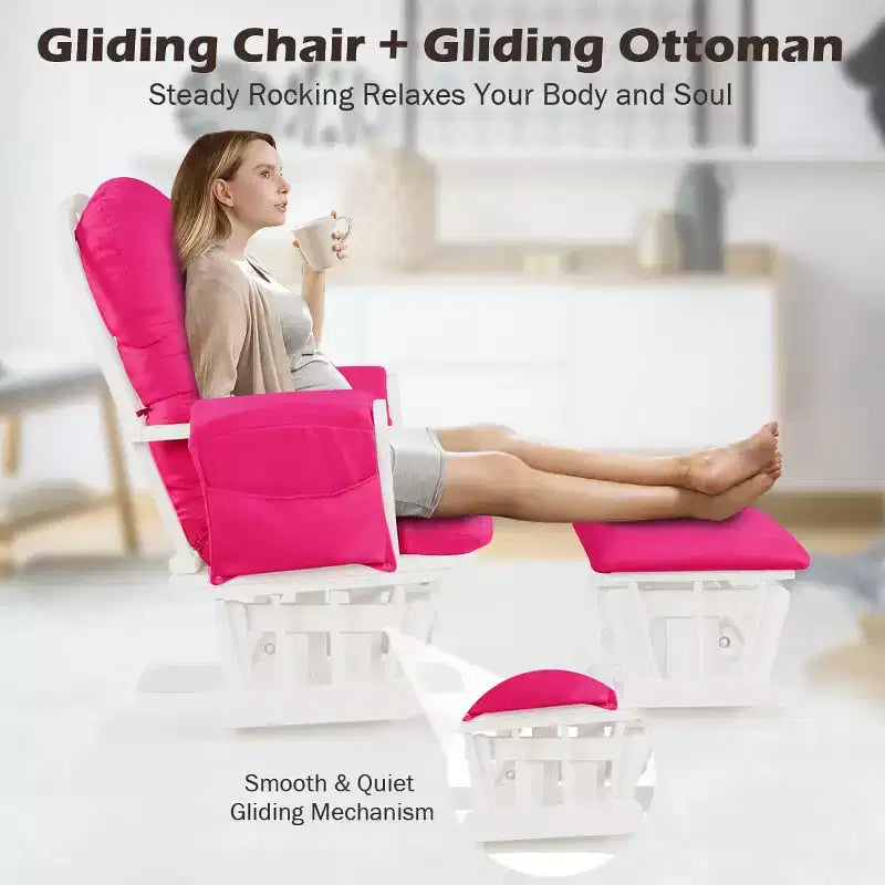Costway Glider and Ottoman Cushion Set Wood Baby Nursery Rocking Chair Beige/Brown/Dark Grey/Light Grey/Pink/Grey