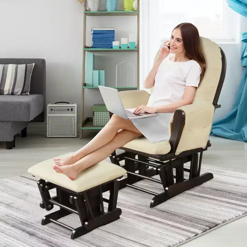 Costway Glider and Ottoman Cushion Set Wood Baby Nursery Rocking Chair Beige/Brown/Dark Grey/Light Grey/Pink/Grey
