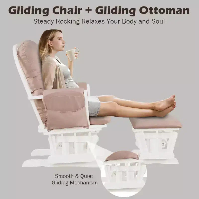 Costway Glider and Ottoman Cushion Set Wood Baby Nursery Rocking Chair Beige/Brown/Dark Grey/Light Grey/Pink/Grey