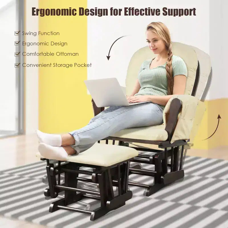 Costway Glider and Ottoman Cushion Set Wood Baby Nursery Rocking Chair Beige/Brown/Dark Grey/Light Grey/Pink/Grey