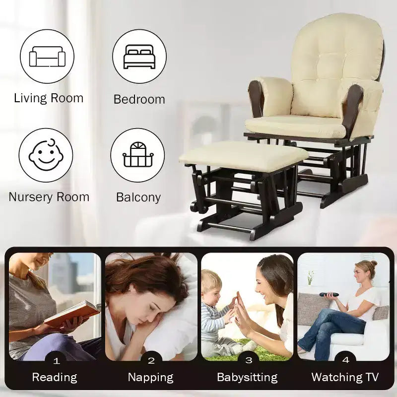Costway Glider and Ottoman Cushion Set Wood Baby Nursery Rocking Chair Beige/Brown/Dark Grey/Light Grey/Pink/Grey