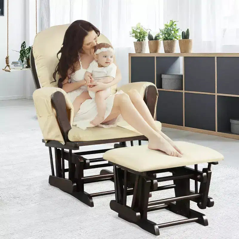 Costway Glider and Ottoman Cushion Set Wood Baby Nursery Rocking Chair Beige/Brown/Dark Grey/Light Grey/Pink/Grey