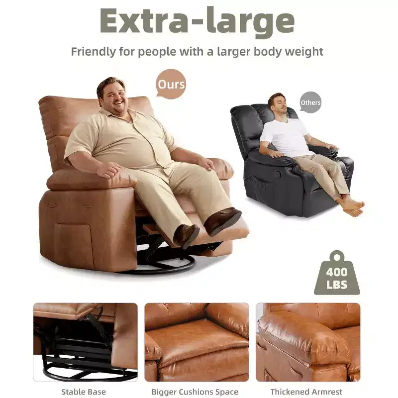 Recliner Chair with Heat and Massage - 360 Swivel&Faux Leather Rocking Chair with Cup Holder for Living Rooms, Bedrooms